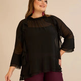 Елегатна шифонена блуза с волани - черен