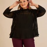 Елегатна шифонена блуза с волани - черен