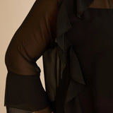 Елегатна шифонена блуза с волани - черен