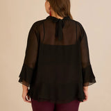 Елегатна шифонена блуза с волани - черен