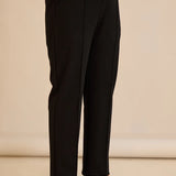 Широк памучен панталон с ръб - черен