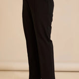 Широк памучен панталон с ръб - черен