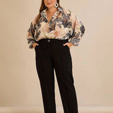 Широк памучен панталон с ръб - черен