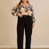 Широк памучен панталон с ръб - черен