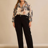 Широк памучен панталон с ръб - черен