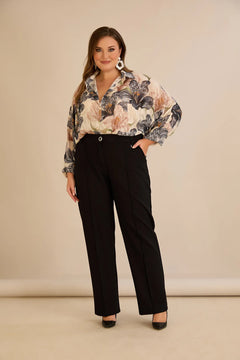 Широк памучен панталон с ръб - черен