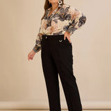 Широк памучен панталон с ръб - черен