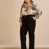 Широк памучен панталон с ръб - черен