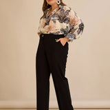 Широк памучен панталон с ръб - черен