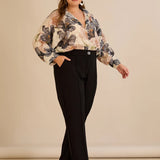 Широк памучен панталон с ръб - черен