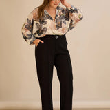 Широк памучен панталон с ръб - черен