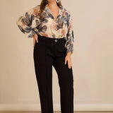 Широк памучен панталон с ръб - черен