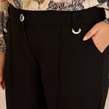 Широк памучен панталон с ръб - черен