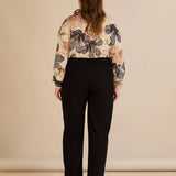 Широк памучен панталон с ръб - черен