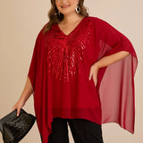 Празнична туника с акцент от пайети в свободна кройка - червен