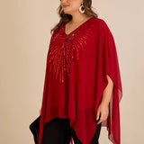 Празнична туника с акцент от пайети в свободна кройка - червен