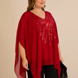 Празнична туника с акцент от пайети в свободна кройка - червен