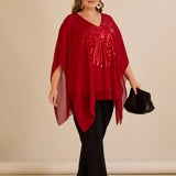 Празнична туника с акцент от пайети в свободна кройка - червен