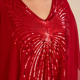 Празнична туника с акцент от пайети в свободна кройка - червен