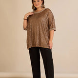 Свободна блуза с реглан ръкави от пайети Golden night