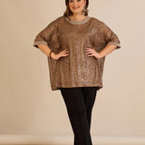 Свободна блуза с реглан ръкави от пайети Golden night