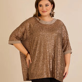 Свободна блуза с реглан ръкави от пайети Golden night