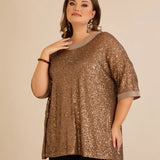 Свободна блуза с реглан ръкави от пайети Golden night