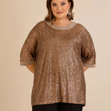 Свободна блуза с реглан ръкави от пайети Golden night