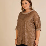 Свободна блуза с реглан ръкави от пайети Golden night