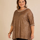 Свободна блуза с реглан ръкави от пайети Golden night