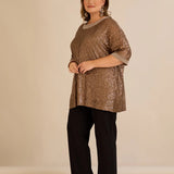 Свободна блуза с реглан ръкави от пайети Golden night