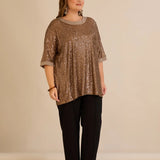 Свободна блуза с реглан ръкави от пайети Golden night