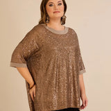 Свободна блуза с реглан ръкави от пайети Golden night