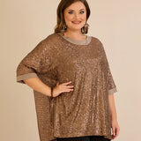 Свободна блуза с реглан ръкави от пайети Golden night