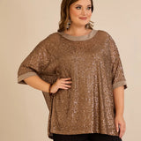 Свободна блуза с реглан ръкави от пайети Golden night