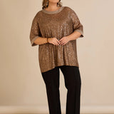 Свободна блуза с реглан ръкави от пайети Golden night