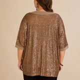 Свободна блуза с реглан ръкави от пайети Golden night