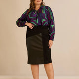 Елегантен сет сако и пола с кожени акценти