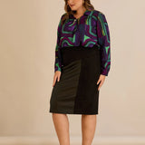 Елегантен сет сако и пола с кожени акценти