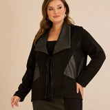 Елегантен сет сако и пола с кожени акценти