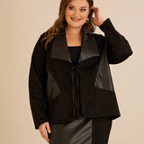 Елегантен сет сако и пола с кожени акценти