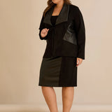 Елегантен сет сако и пола с кожени акценти