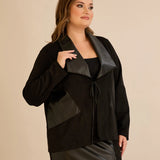 Елегантен сет сако и пола с кожени акценти