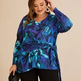 Блуза с връзки - син