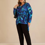 Блуза с връзки - син