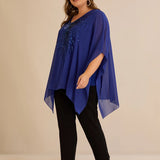 Празнична туника с акцент от пайети в свободна кройка - син