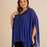 Празнична туника с акцент от пайети в свободна кройка - син