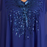 Празнична туника с акцент от пайети в свободна кройка - син