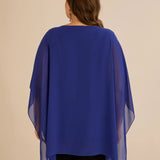 Празнична туника с акцент от пайети в свободна кройка - син