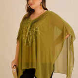 Празнична туника с акцент от пайети в свободна кройка -  пистачио